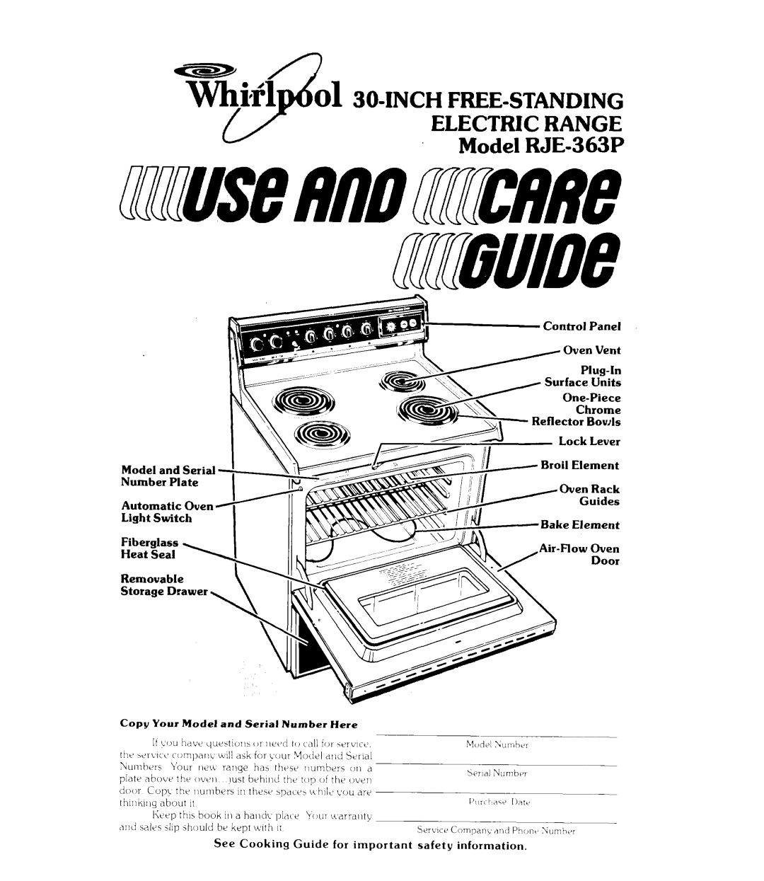 Whirlpool RJE-363P manual 01 304NCH FREE-STANDING 