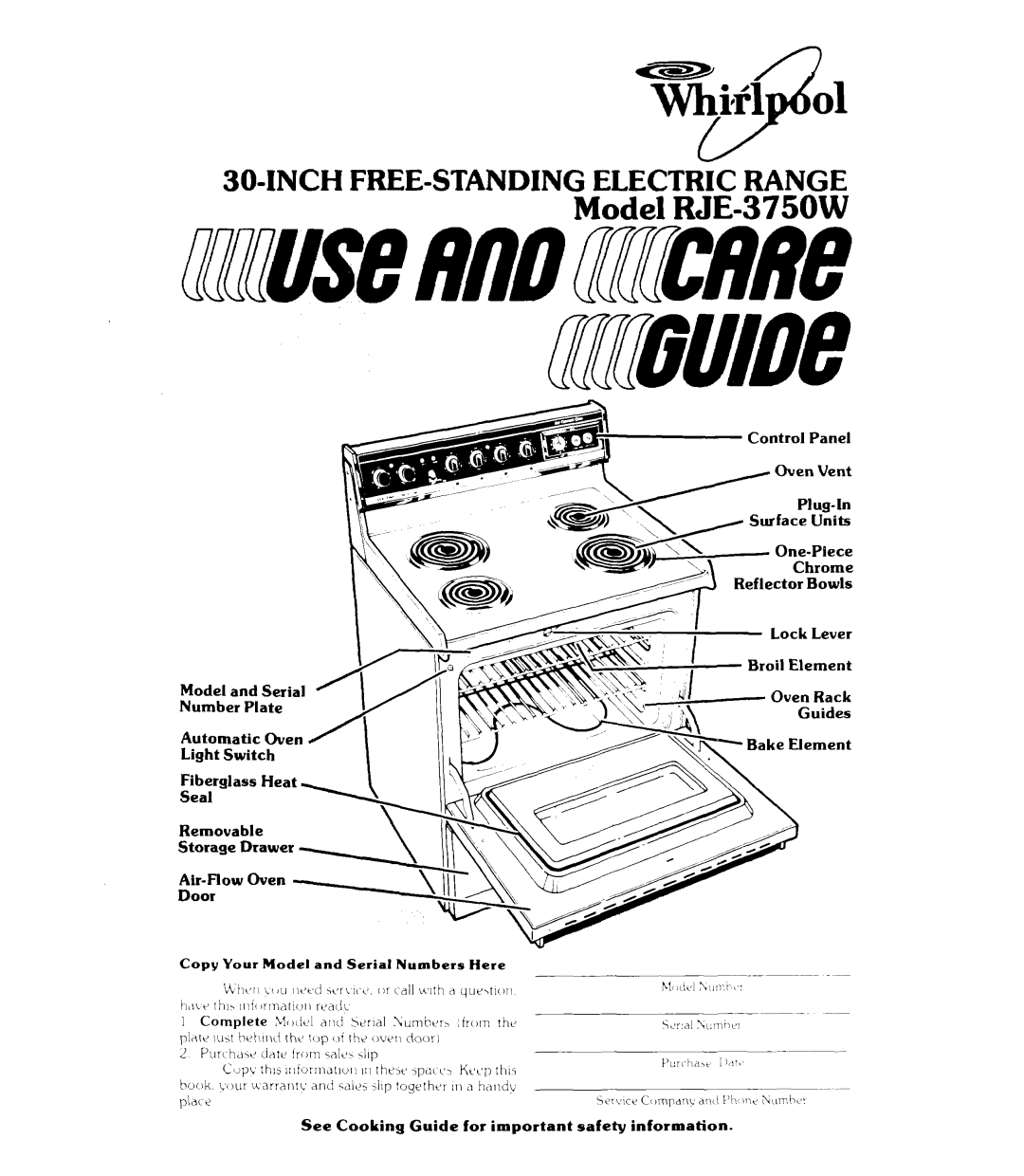 Whirlpool manual Model RJE-3750W 