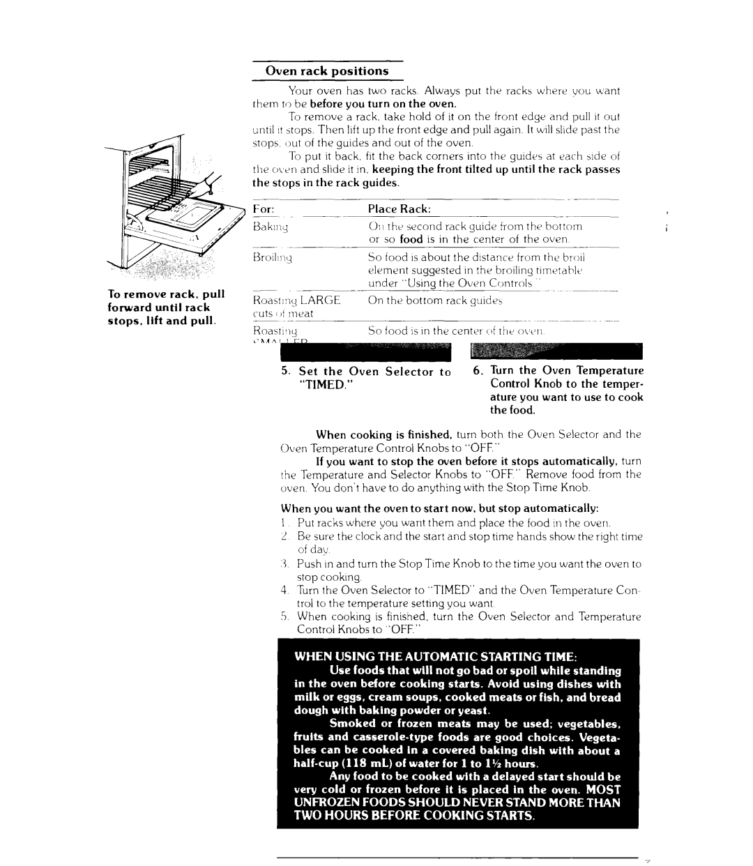 Whirlpool RJE-3750W Bakq, Or so food is in the center of the oven, Under Usingthe Oven Controls, On the bottom rack guide5 