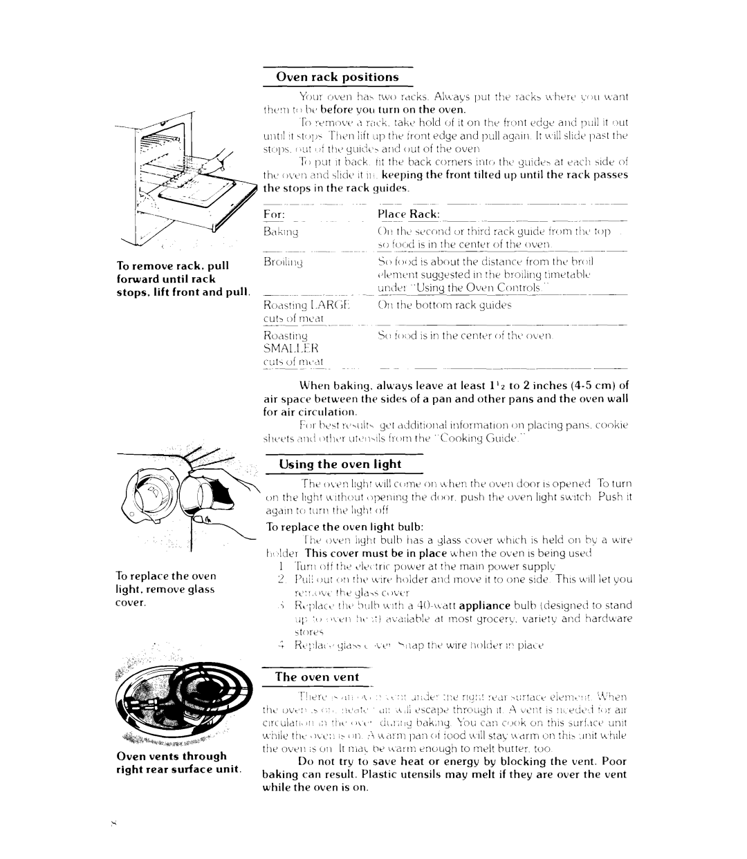 Whirlpool RJE-385P manual Using, Light, Oven vents through right rear surface unit 