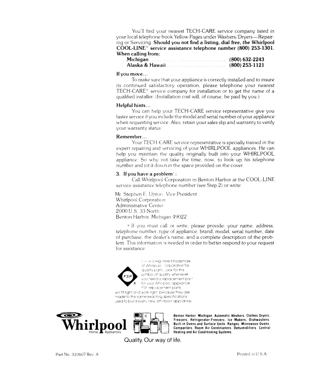 Whirlpool RJE-395P, RJE-390P manual YLirlpool 