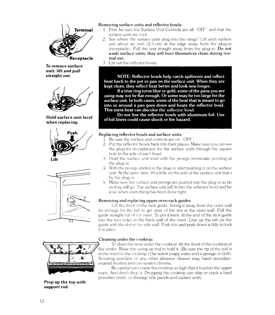 Whirlpool RJE-953PP manual Lift out the reflector bowls 