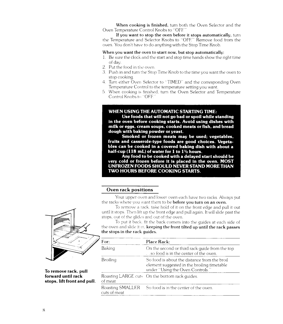 Whirlpool RJE-953PP Baking, So food is in the center of the oven, Broiling, Element suggested in the brolllng timetable 