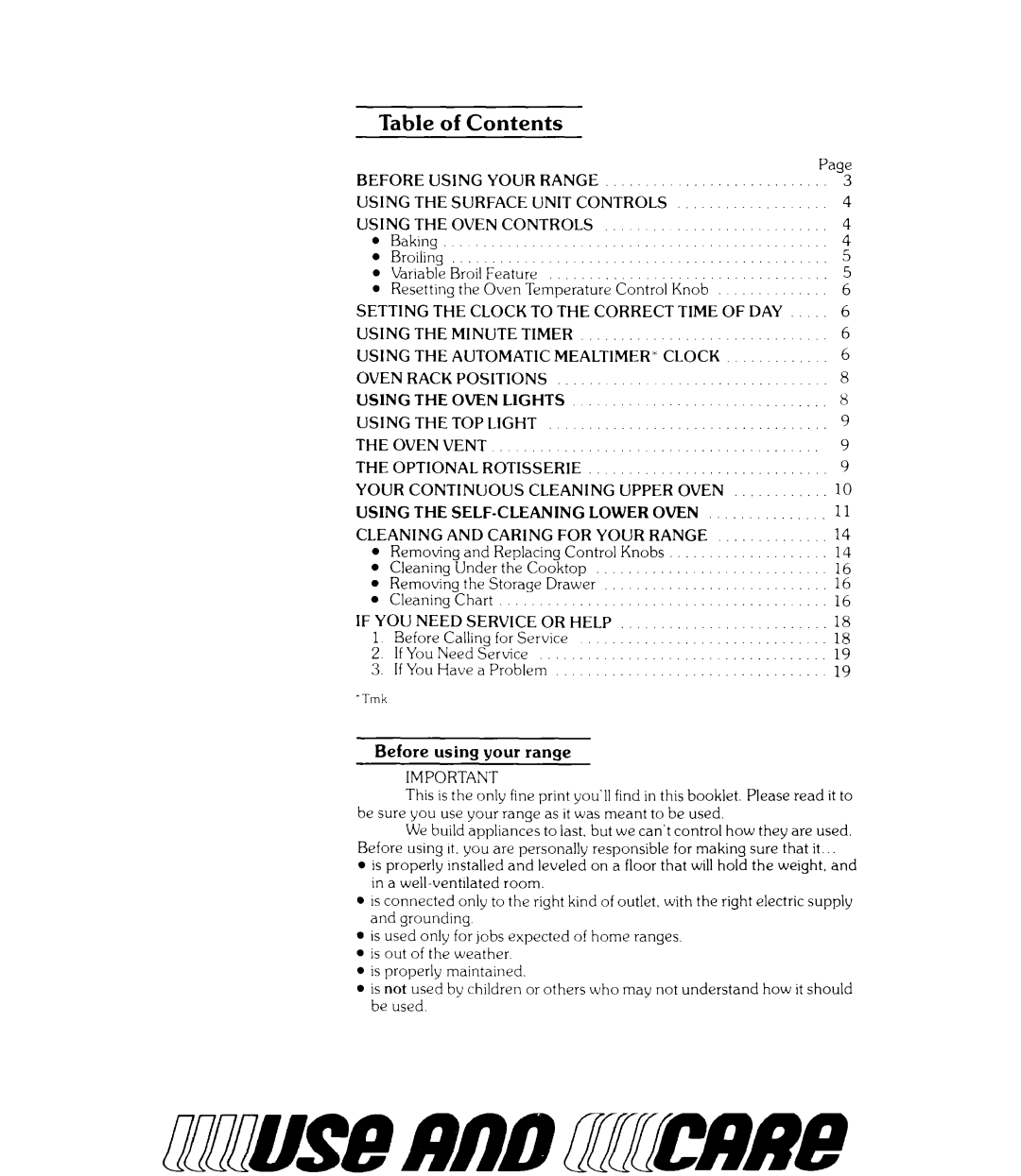 Whirlpool RJE-963PP, RJE-960P manual Table of Contents 