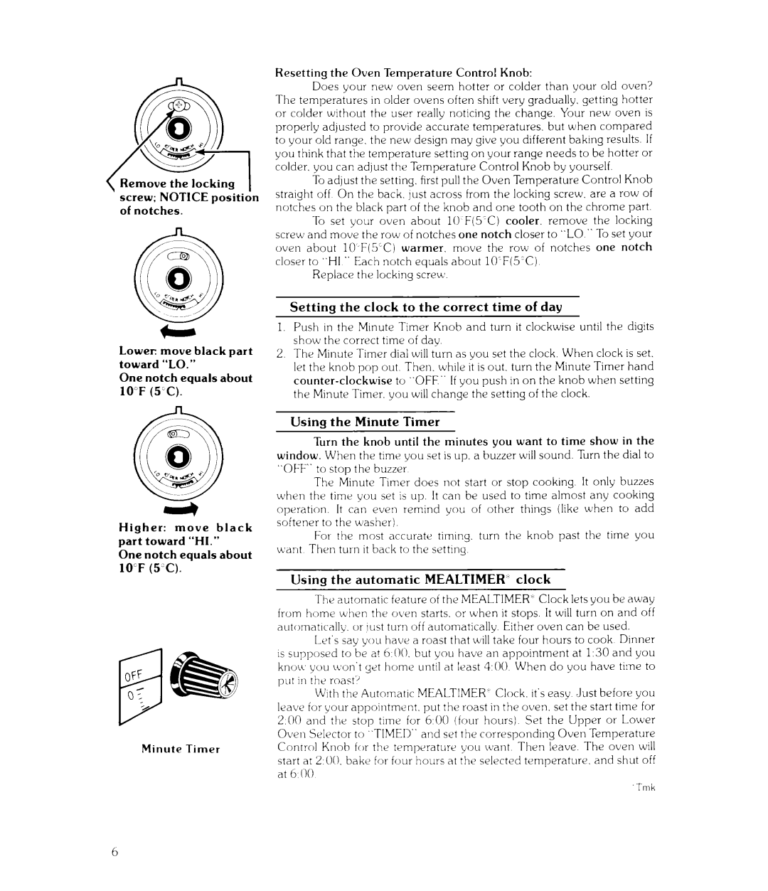 Whirlpool RJE-960P, RJE-963PP manual Minute Timer Resetting the Oven Temperature Control Knob 