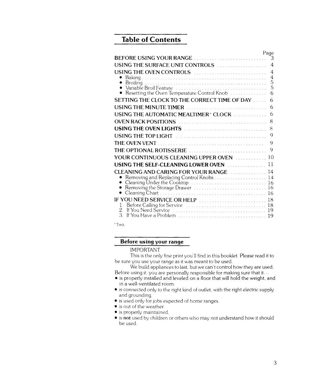 Whirlpool RJE-963PP, RJE-960P manual Table of Contents 