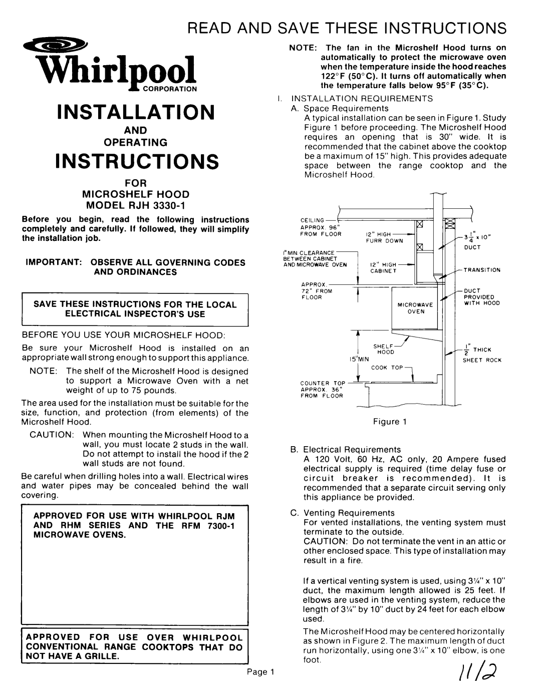 Whirlpool RJH 3330-1 operating instructions YLrlmml 