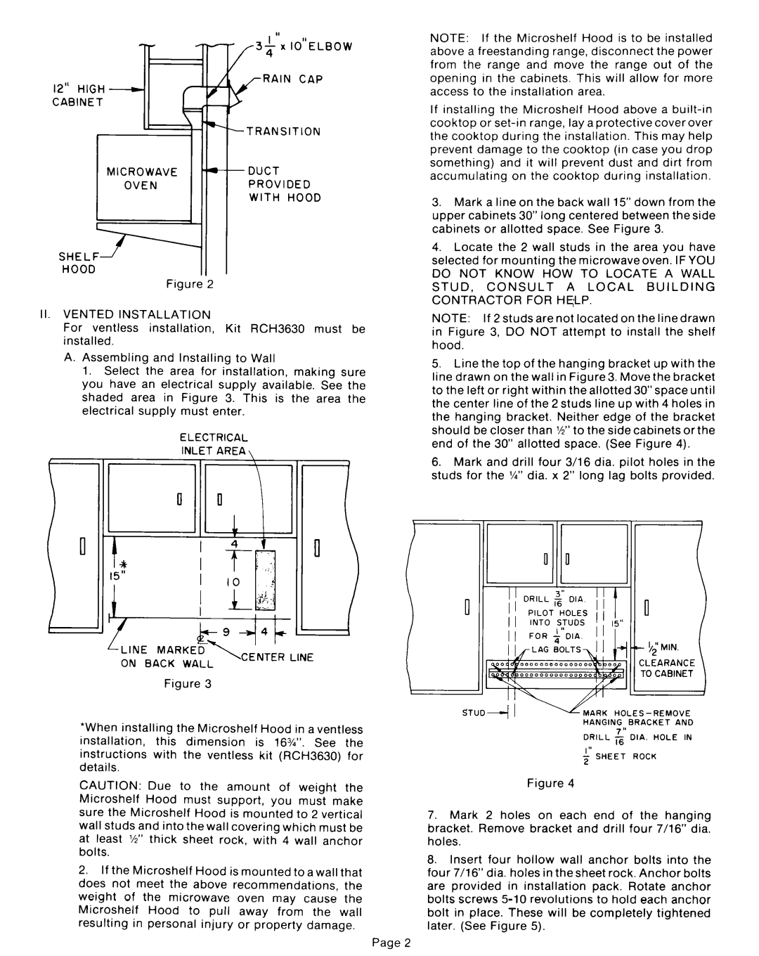 Whirlpool RJH 3330-1 operating instructions II. Vented Installation, STUD, Consult a Local Building Contractor for Help 