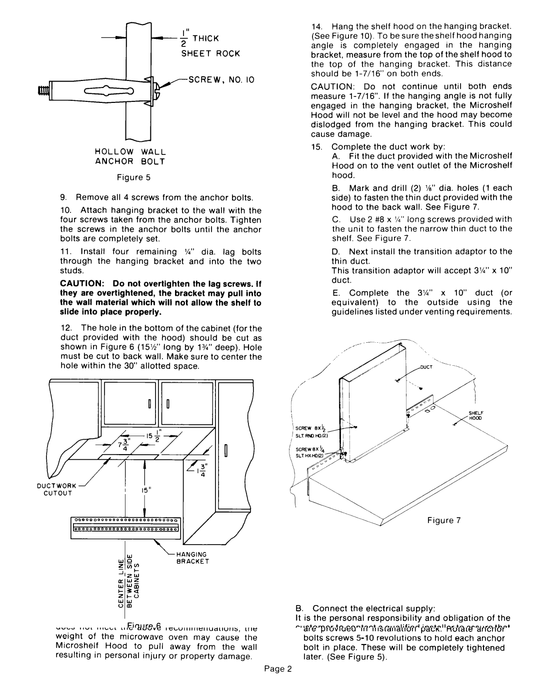 Whirlpool RJH 3330-1 operating instructions Thick Sheet Rock, Screw, No. Io, Hollow Wall Anchor Bolt 