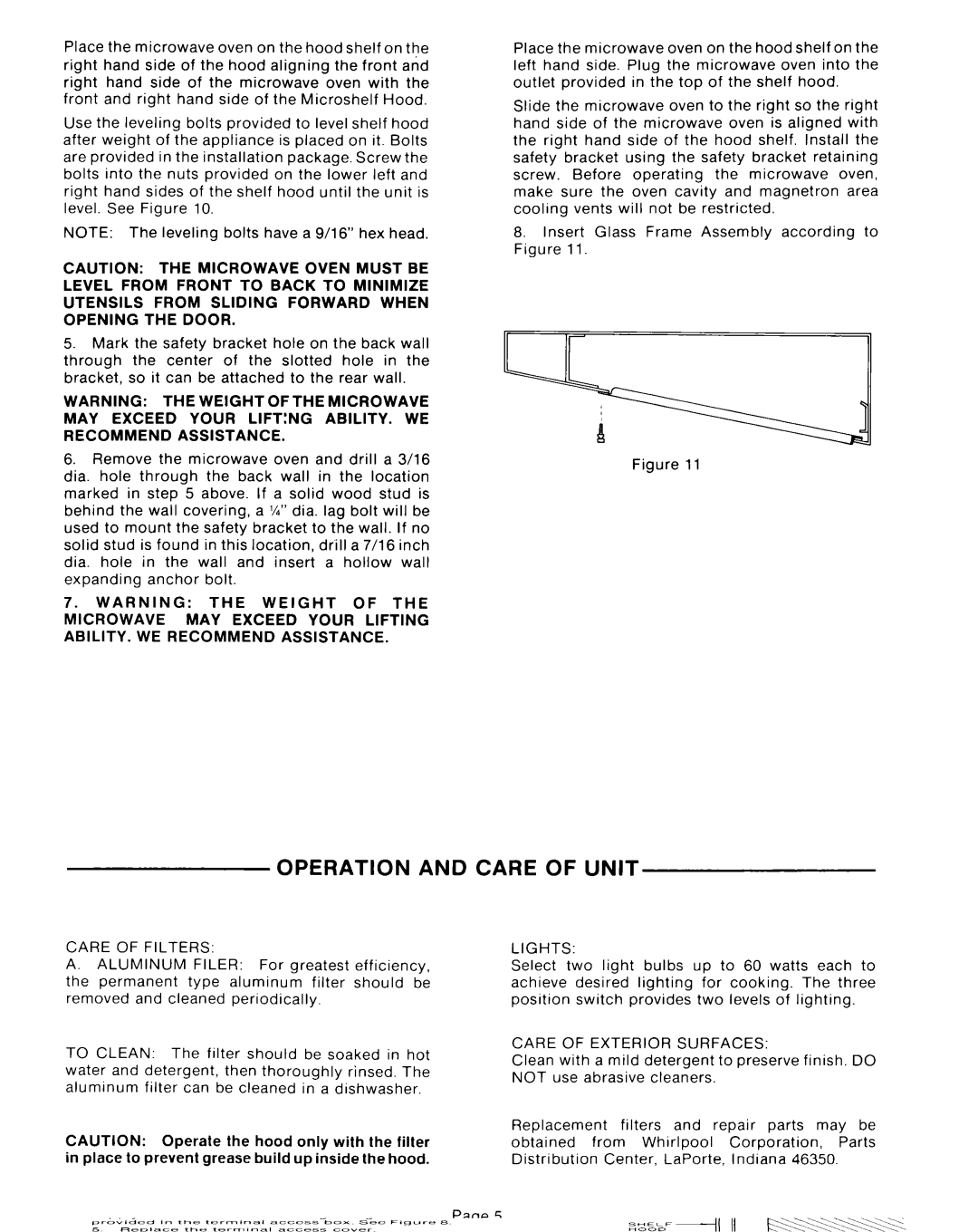 Whirlpool RJH 3330-1 operating instructions Care of Filters, Lights, Care of Exterior Surfaces 