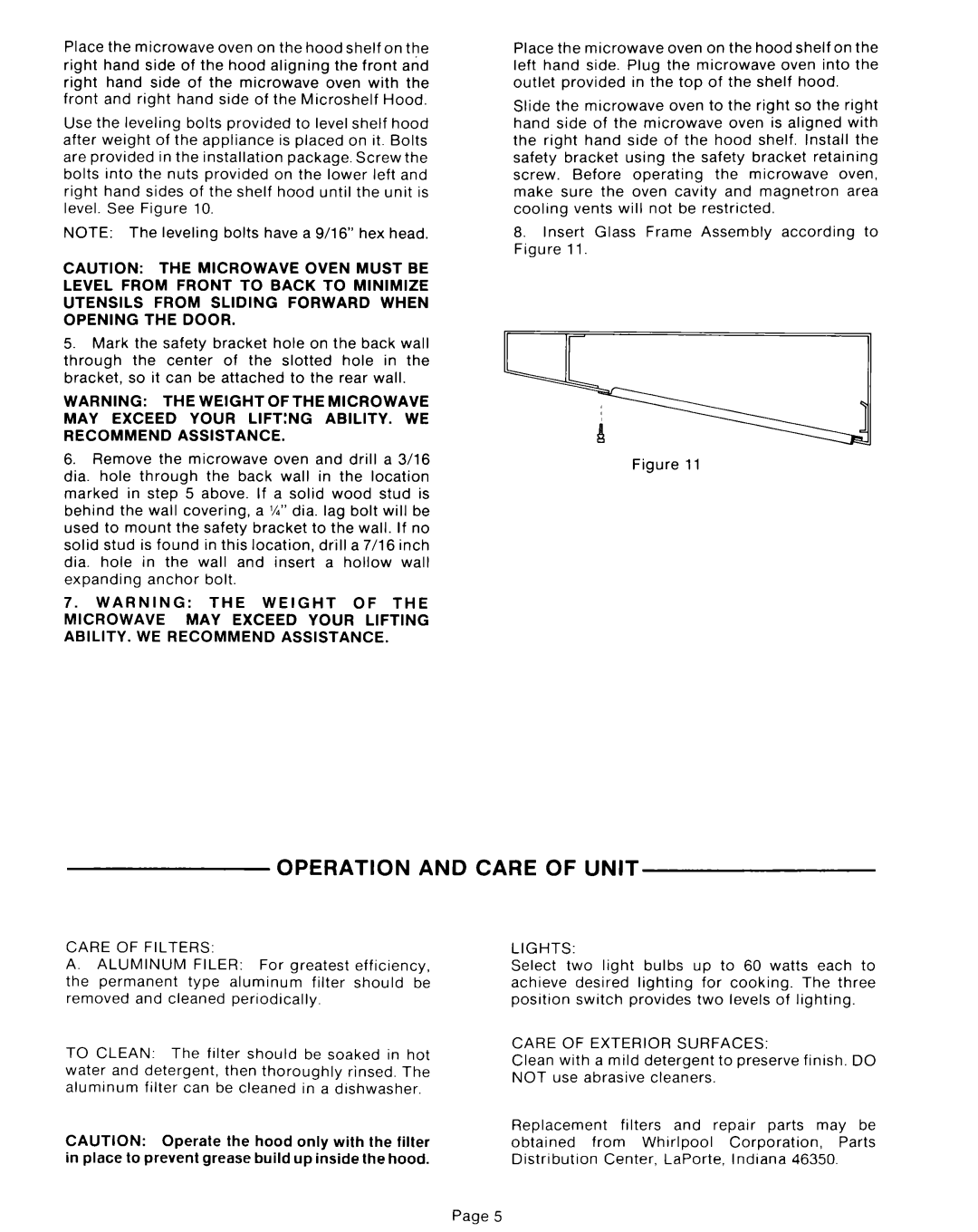 Whirlpool RJH 3330-1 operating instructions Operation And Care Of Unit 