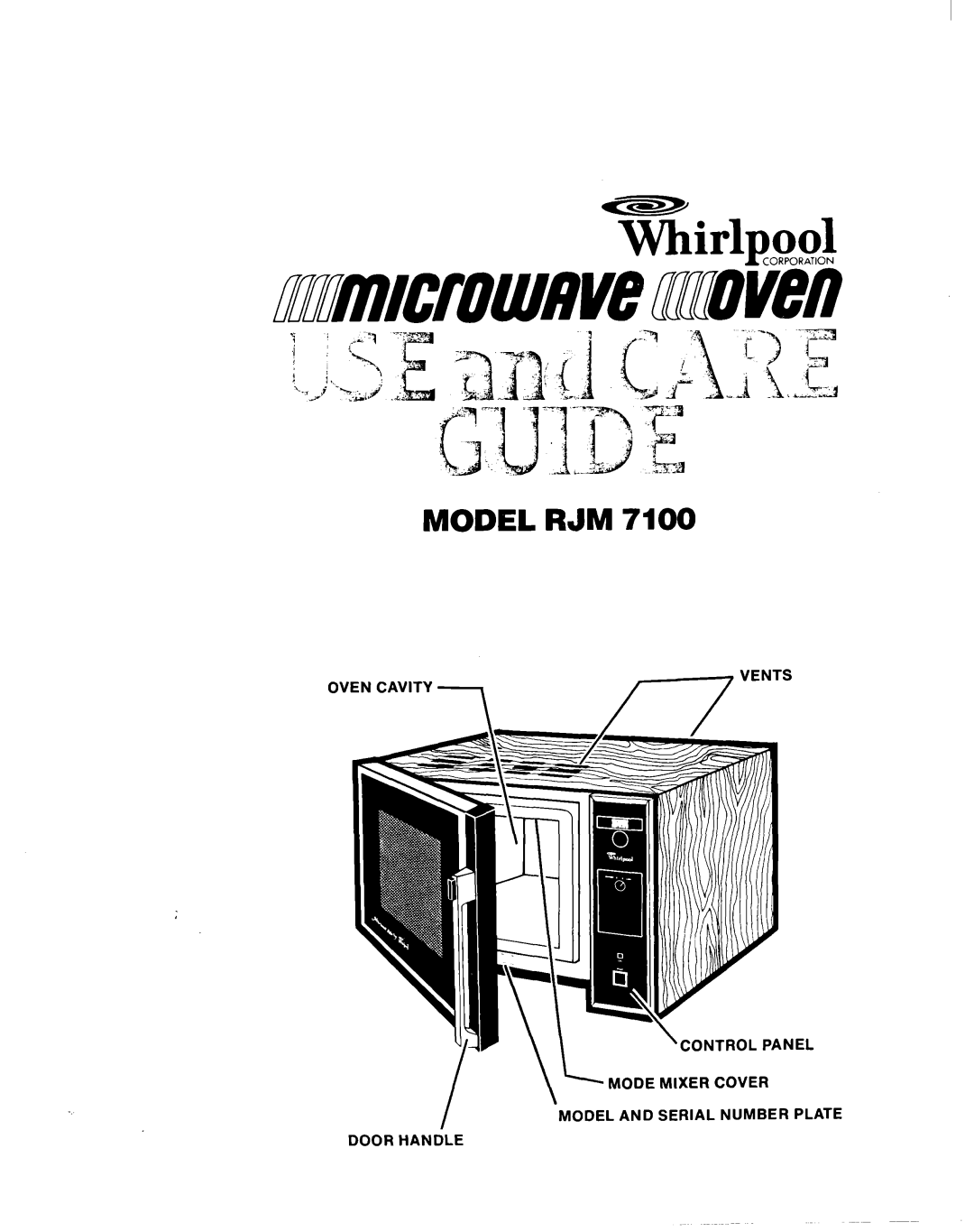 Whirlpool RJM 7100 manual Model Rjm, OVEN CAVITY 7 I’ DOOR HANDLE, Nel Mode Mixer Cover, Model And Serial Number Plate 