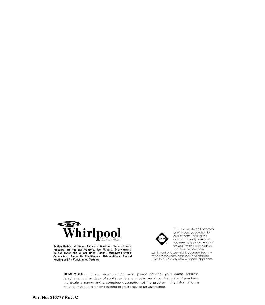 Whirlpool RJM 7400, RJM 2840 manual Whirlpool 