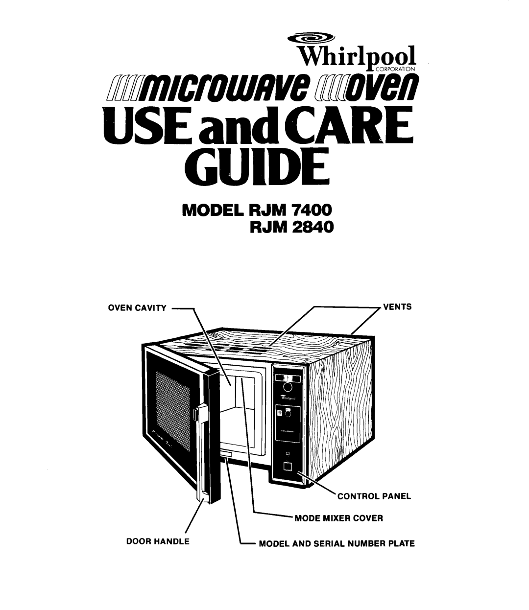 Whirlpool RJM 2840, RJM 7400 manual TLirlpool, Model Rjm Rjm, Guide, mmicfouflviemoveflCORPORATION USEandCARE, Vents 