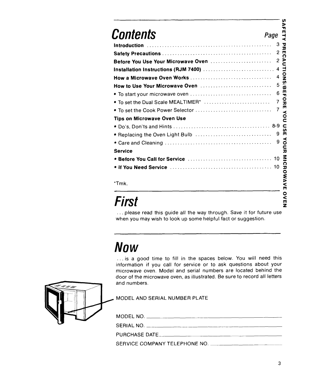 Whirlpool RJM 2840, RJM 7400 manual Contents, First, Page 