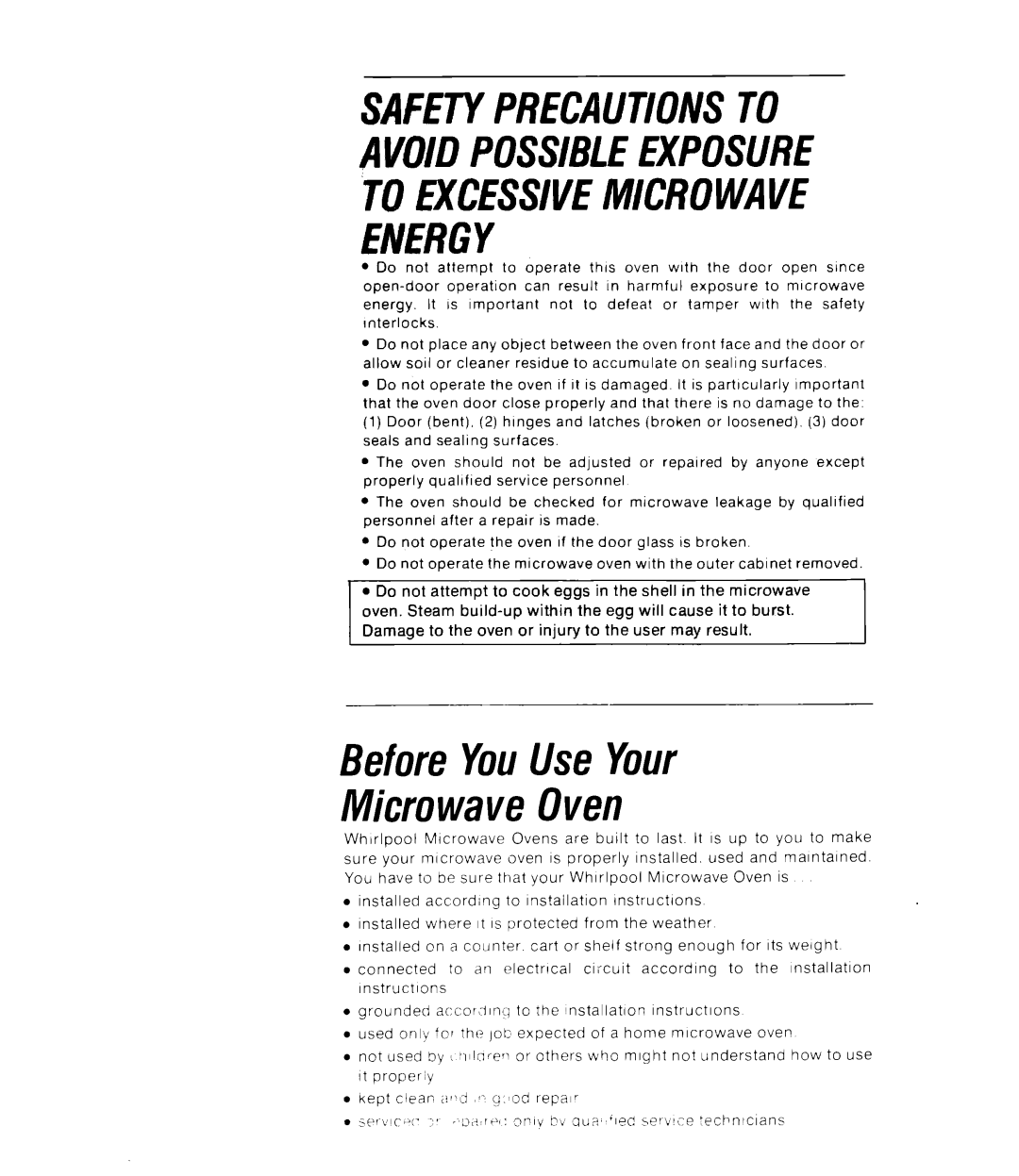 Whirlpool RJM 7500 manual BeforeYouUseYour MicrowaveOven 