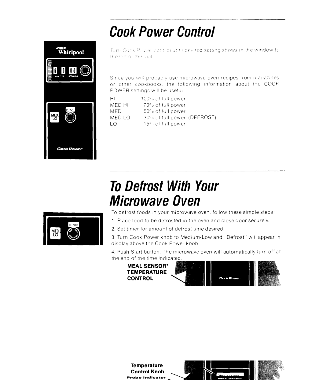 Whirlpool RJM 7500 manual CookPower Control 