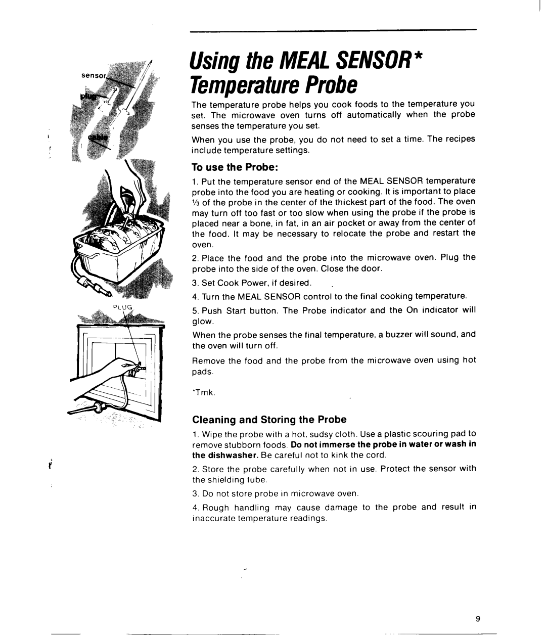 Whirlpool RJM 7500 manual UsingtheMEALSENSOR* TemperatureProbe 