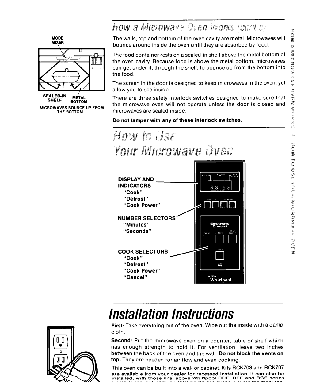 Whirlpool RJM 7600 manual Display 