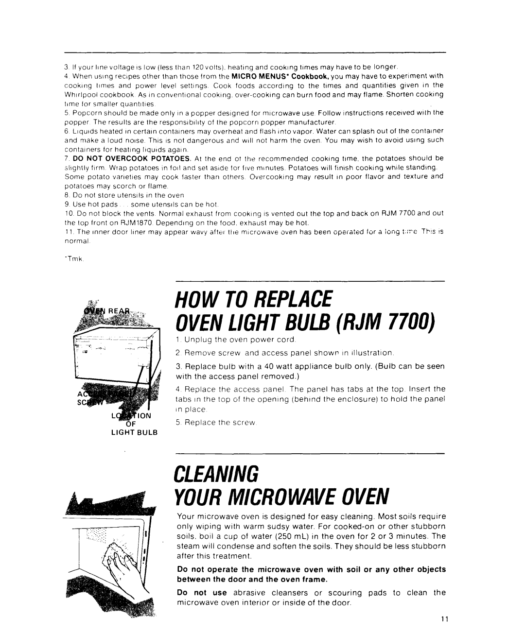 Whirlpool RJM 1870, RJM 7700 manual Howtoreplace, OVEN1lGHTBULBRIM 