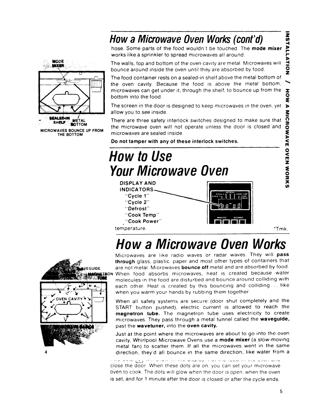 Whirlpool RJM 1870, RJM 7700 How to Use YourMicrowave Oven, Mode mixer, Do not tamper with any of these interlock switches 