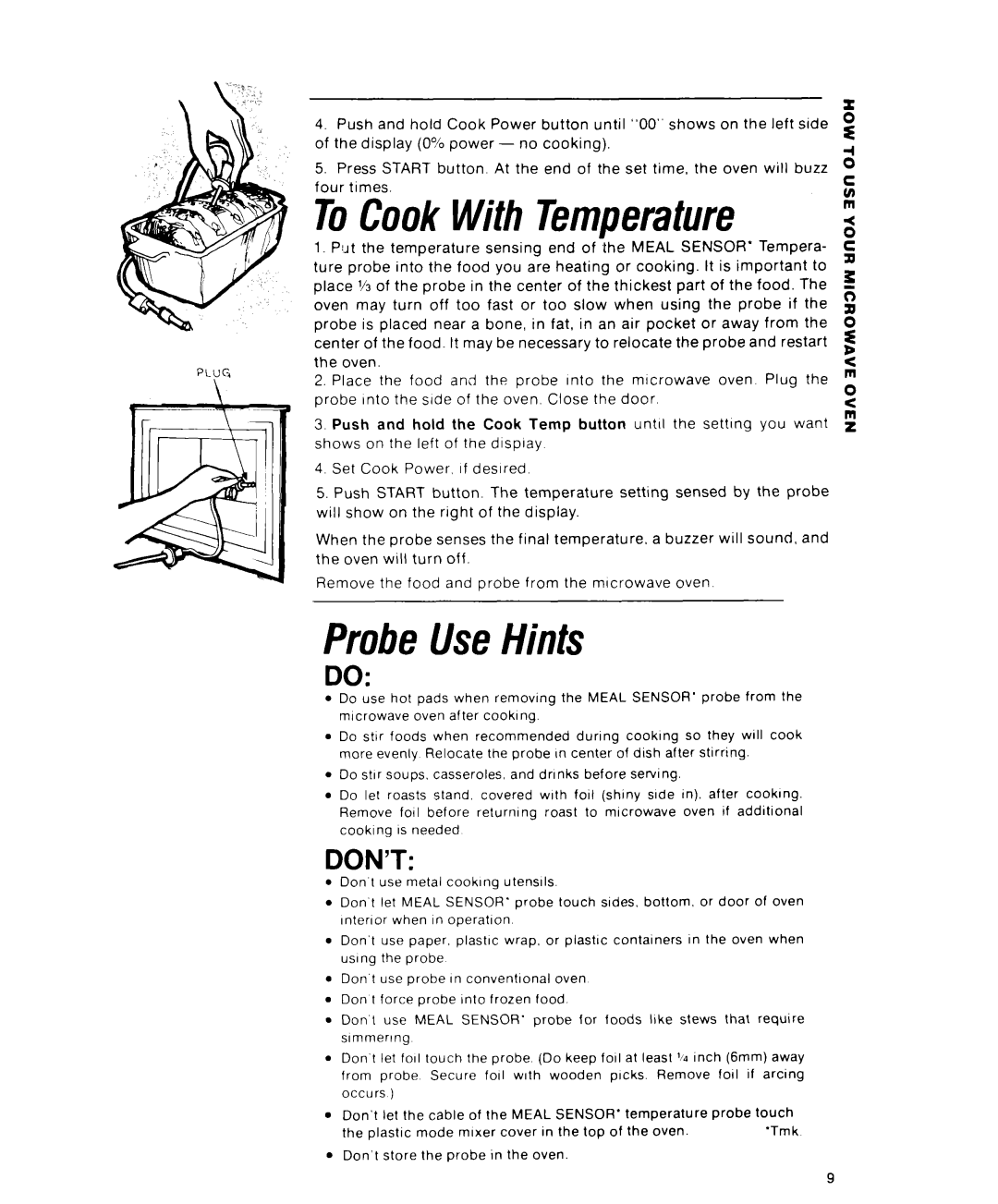 Whirlpool RJM 1870, RJM 7700 manual ToCookWith Temperature, ProbeUseHints 