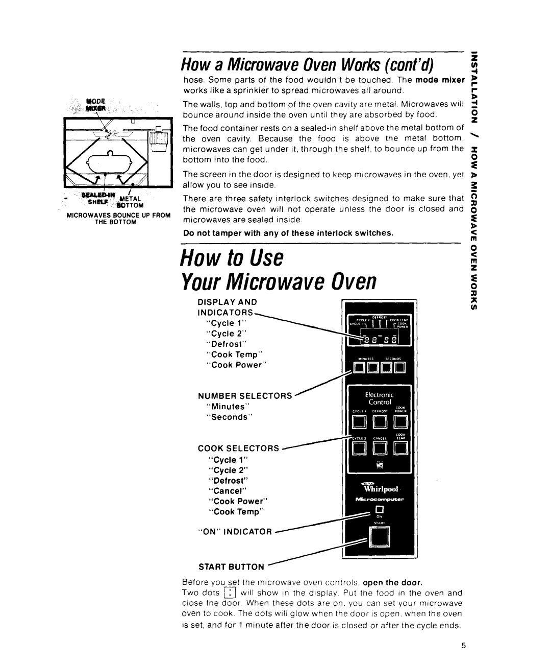 Whirlpool RJM 1870, RJM 7700 manual How to Use YourMicrowave Oven, Howa MicrowaveOvenWork cont’d 