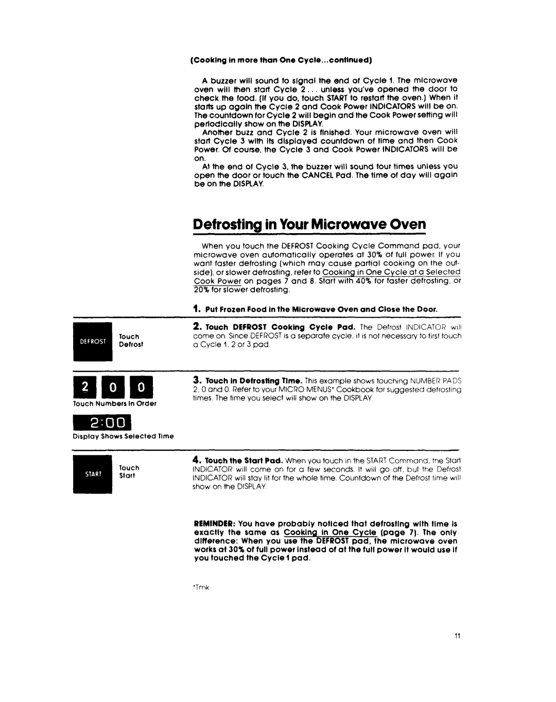 Whirlpool RJM 7800 manual Defrosting in Your Microwave Oven 