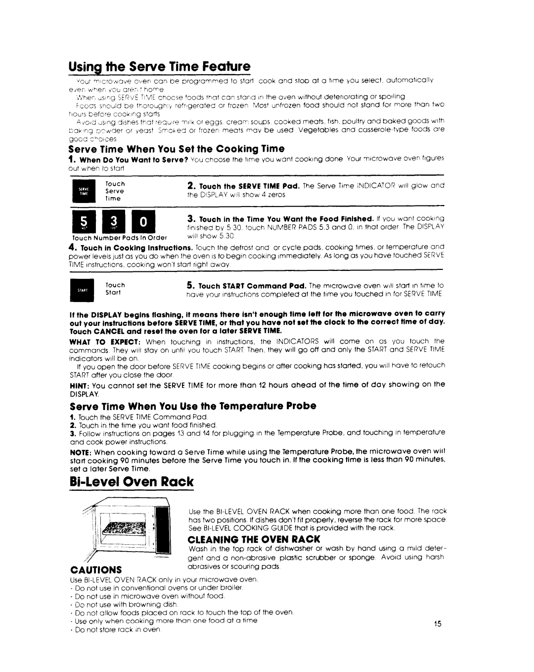 Whirlpool RJM 7800 manual Using the Serve Time Feature, Bi-level Oven Rack, Serve Time When You Set the Cooking Time 