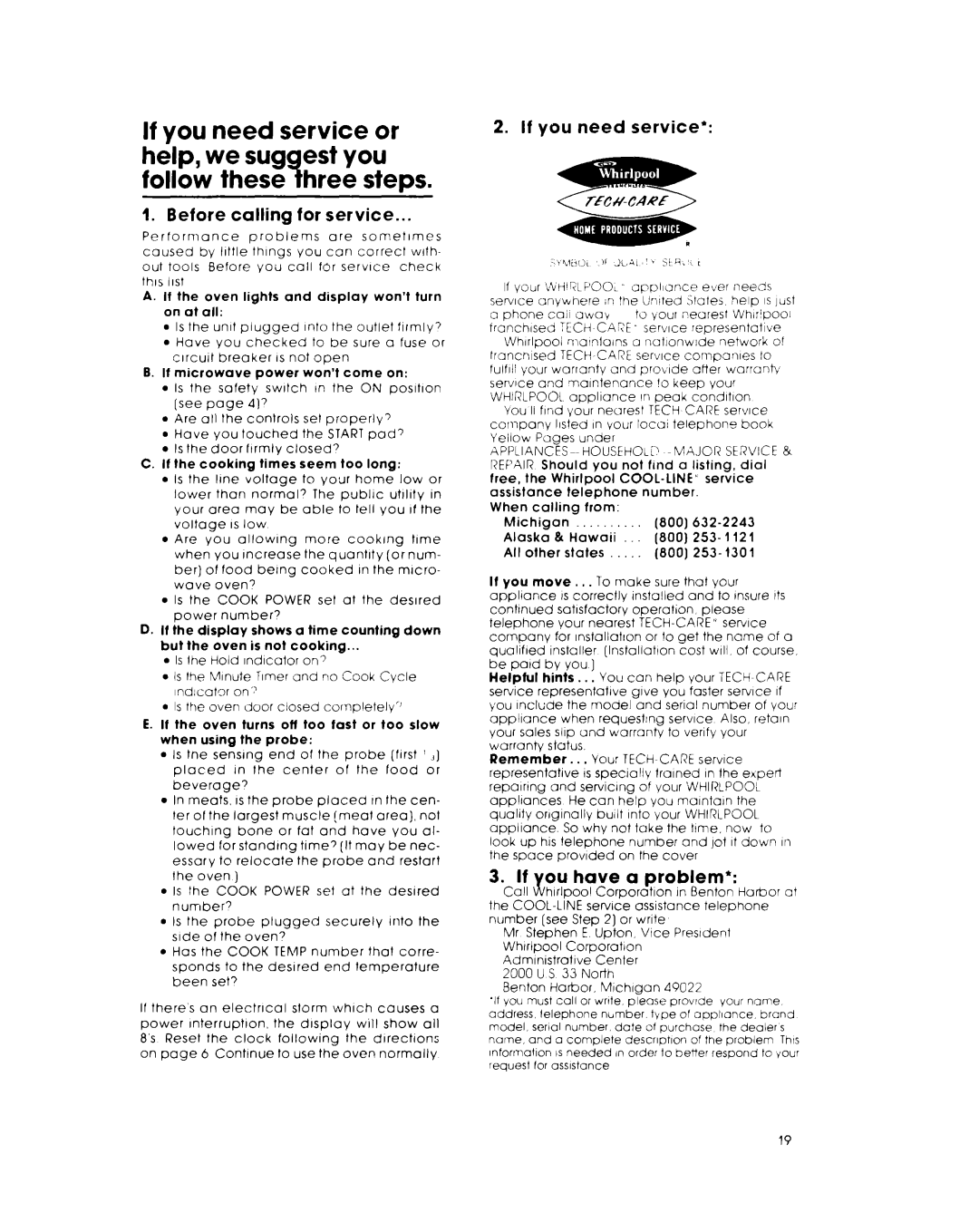 Whirlpool RJM 7800 manual If you, Help, Est you, Steps 