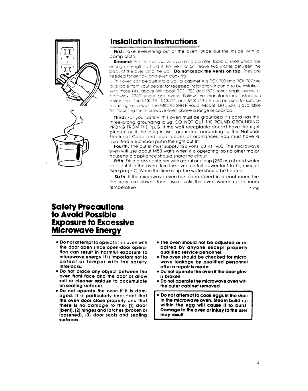 Whirlpool RJM 7800 manual Installation Instructions 