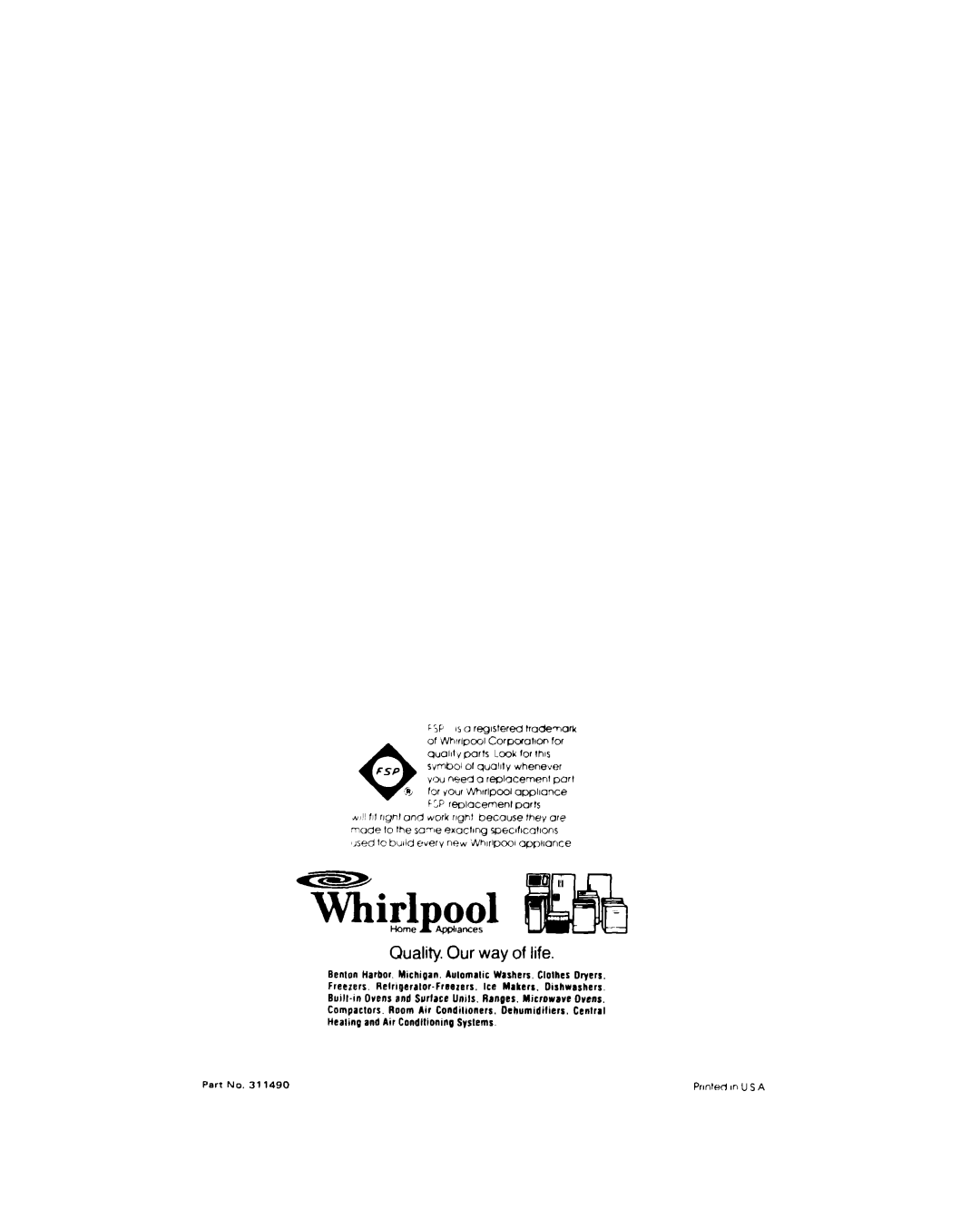 Whirlpool RJM 7800 manual Whirlpool Home Appliances, Quality. Our way of life 