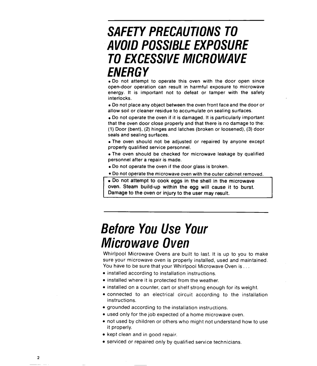 Whirlpool RJM7600 manual Before You Use Your Microwave Oven 