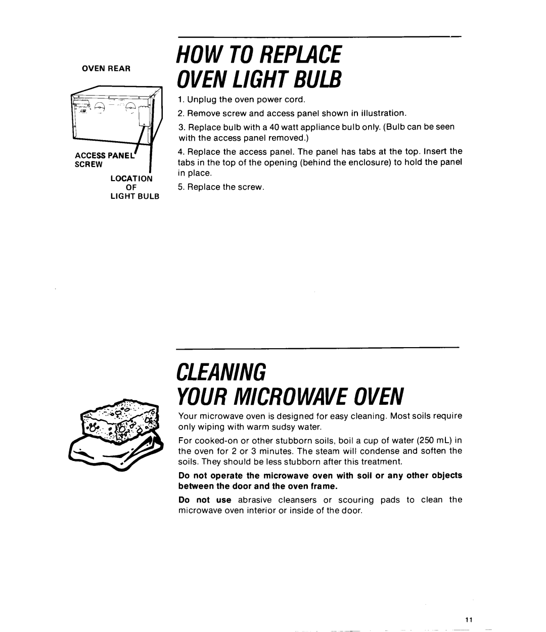 Whirlpool RJM7600 manual Howtoreplace Ovenlightbulb, Cleaning Yourmicrowaveoven 
