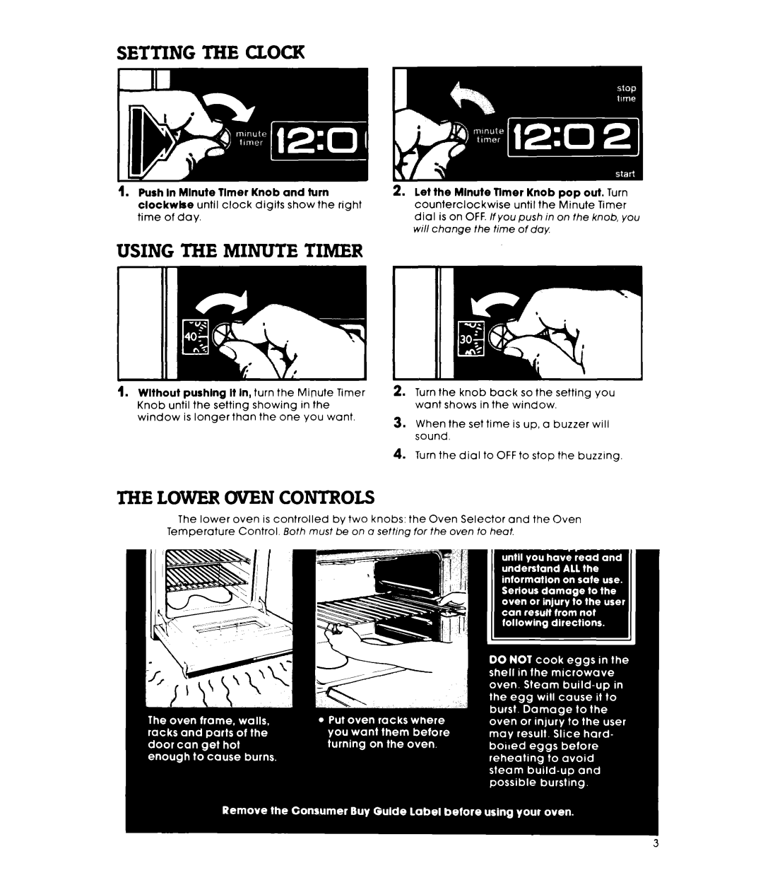 Whirlpool RM235PXK Setting the Clock, Using the Minute Timer, Lower Oven Controls, Oven Selector, Oven Temperature Control 