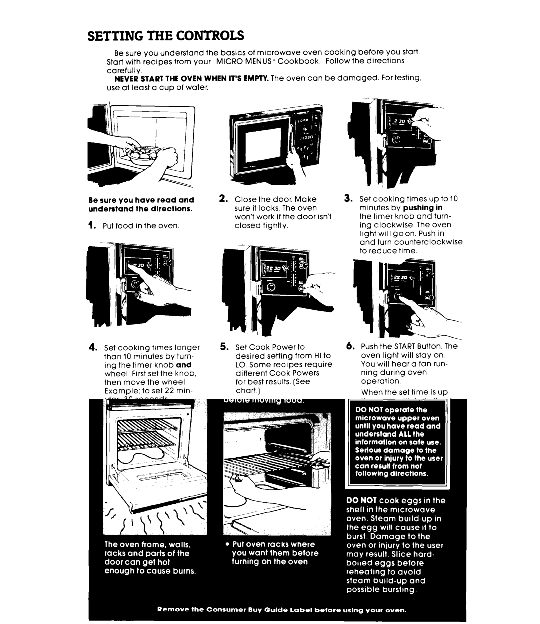 Whirlpool RM235PXK warranty Setting the Controls, Defrosting, To Stop the Oven, To Restart the Oven, Cook Power Chart 