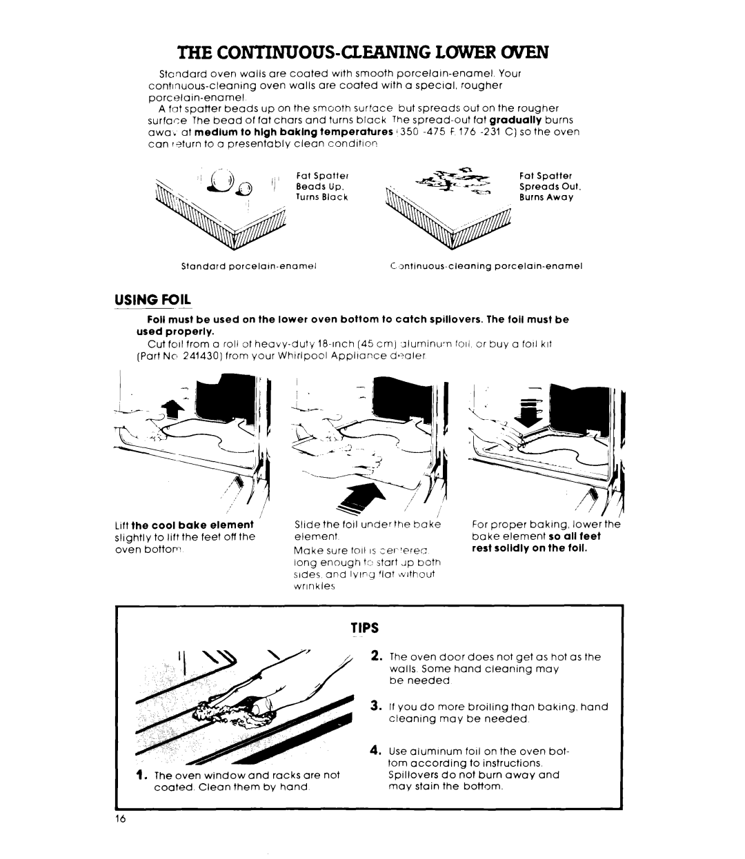 Whirlpool RM235PXL warranty CONTINUOUS-CLEANING Lower WEN, Using Foil 