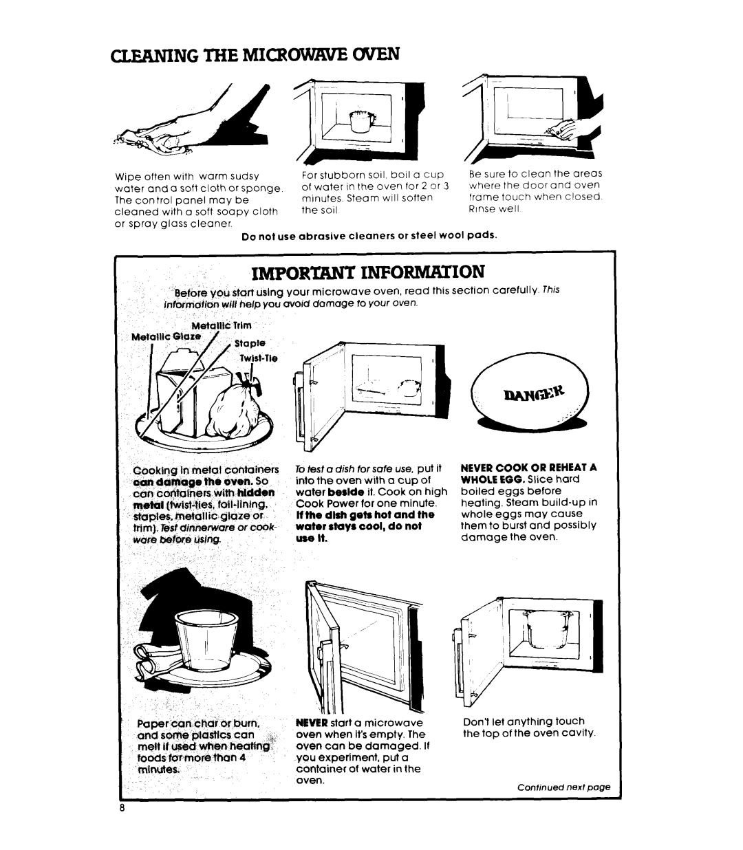 Whirlpool RM235PXL warranty Cleaning the Microwwe Uven, Important Information 