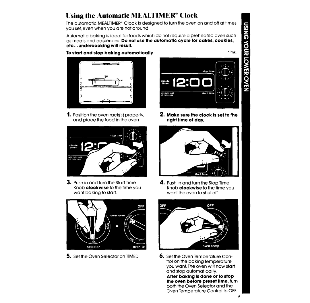 Whirlpool RM255PXP manual Using the .4utomatic MEALTIMER* Clock 