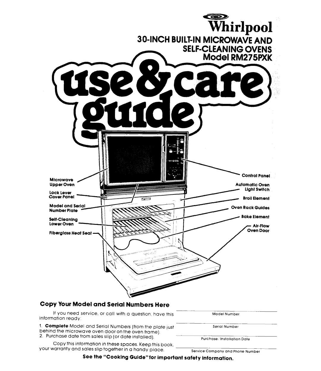 Whirlpool RM275PXK warranty 3CMNCHBUILT-INMICROWAVEAldO, Copy Your Model and Serial Numbers Here 