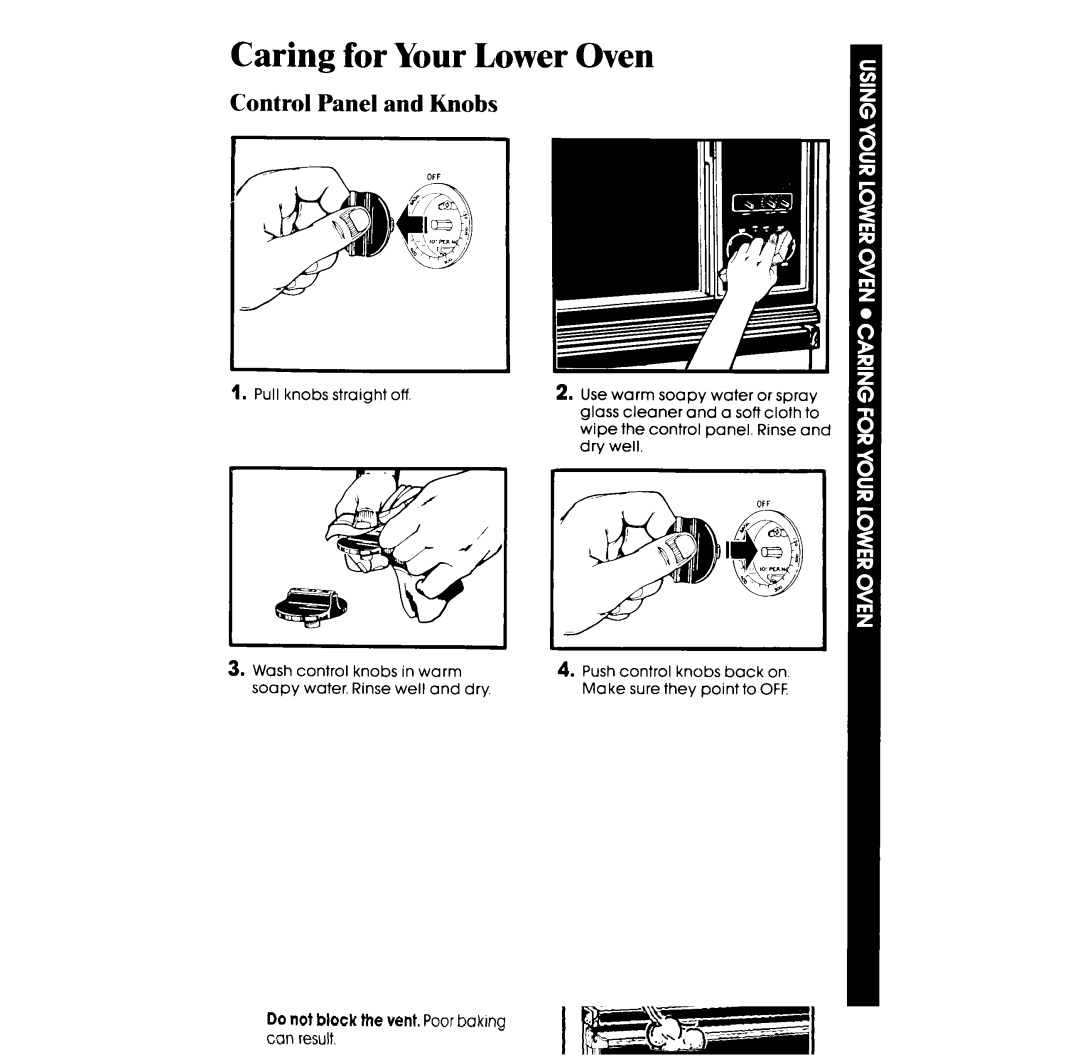 Whirlpool RM278BXP manual Caring for Your Lower Oven, Control Panel and Knobs 