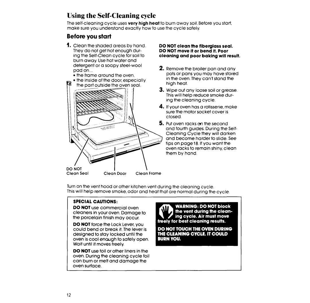 Whirlpool RM278BXP manual Using the Self-Cleaning cycle, Before you start 