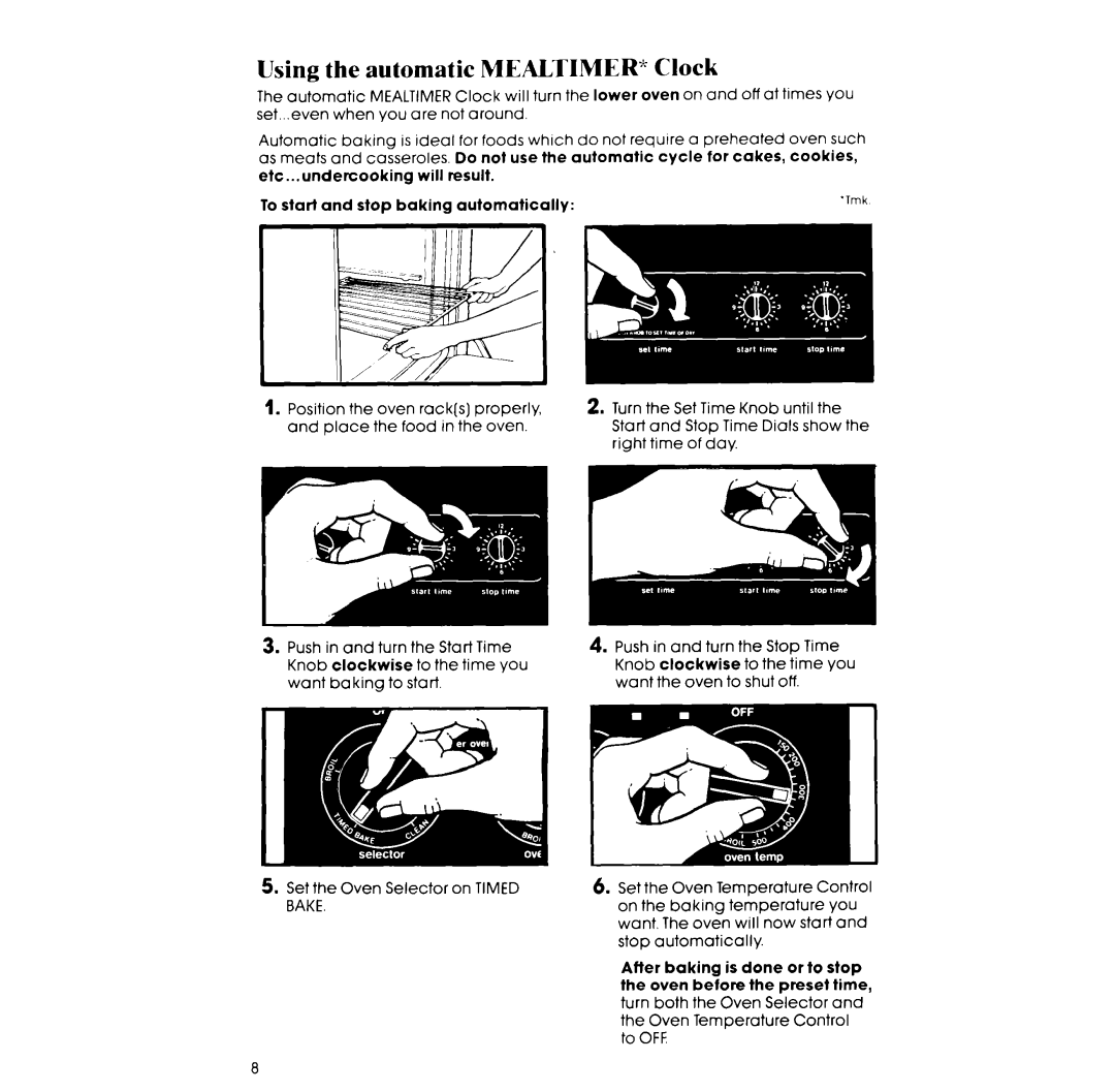 Whirlpool RM278BXP manual Using the automatic Mealtimer Clock 