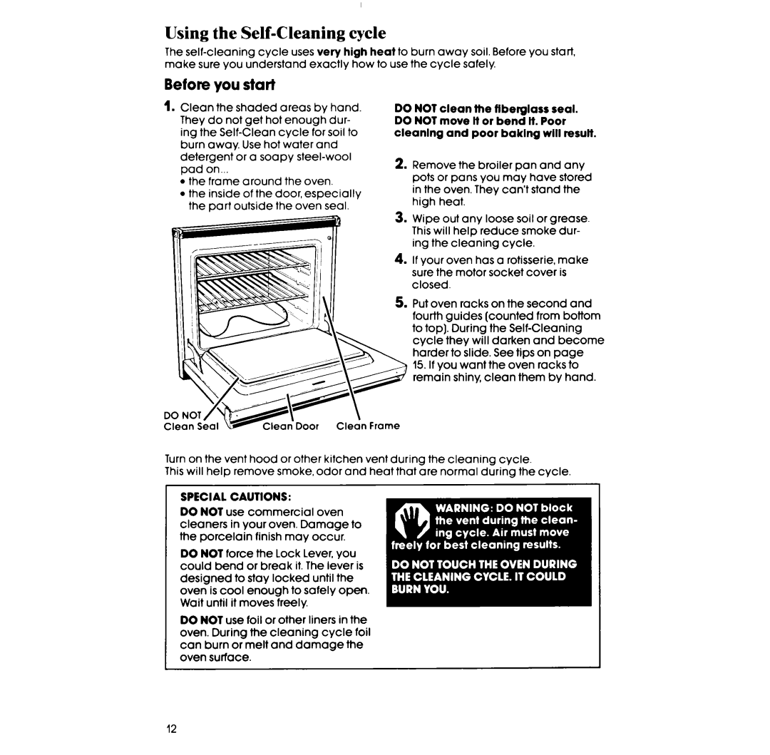 Whirlpool RM278BXS manual Using the Self-Cleaning cycle, Before you start 