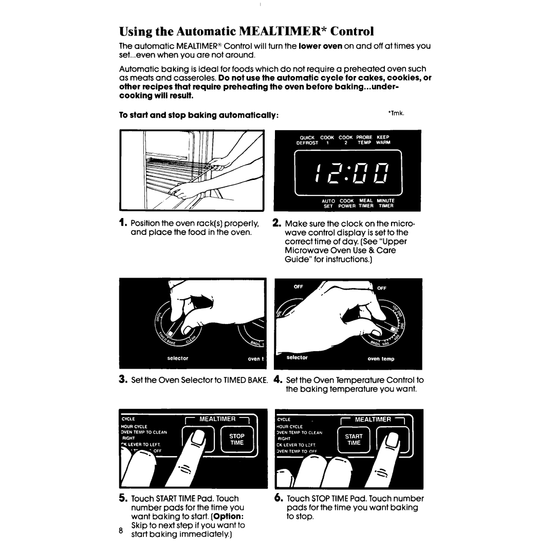 Whirlpool RM278BXS manual Using the Automatic MEALTIMER* Control 