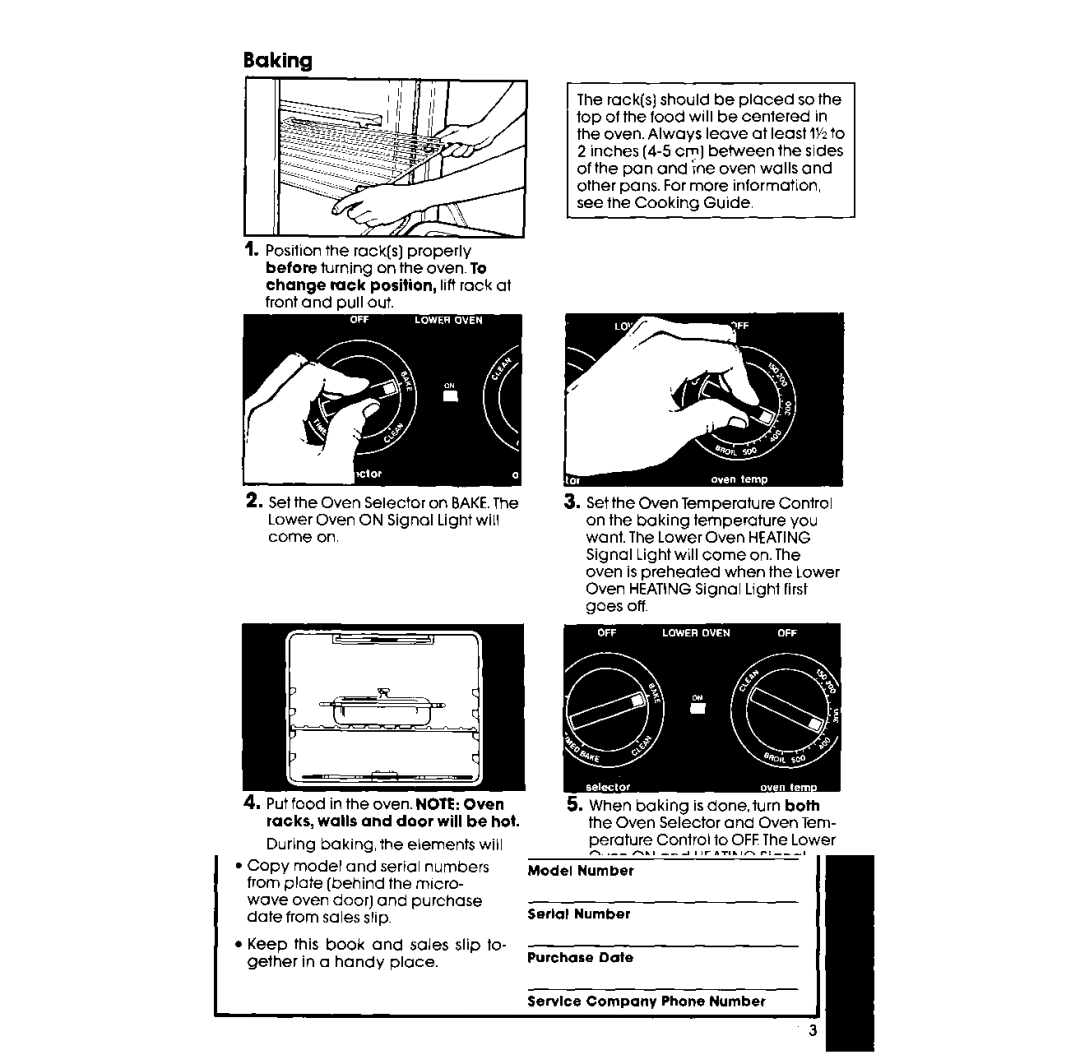 Whirlpool RM278BXV manual Baking, Top element helps heat during baking, but does not turn red 