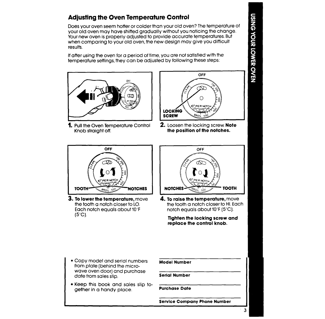 Whirlpool RM278BXV manual Adjusting the Oven Temperature Control, Tighten the locking screw and replace the control knob 