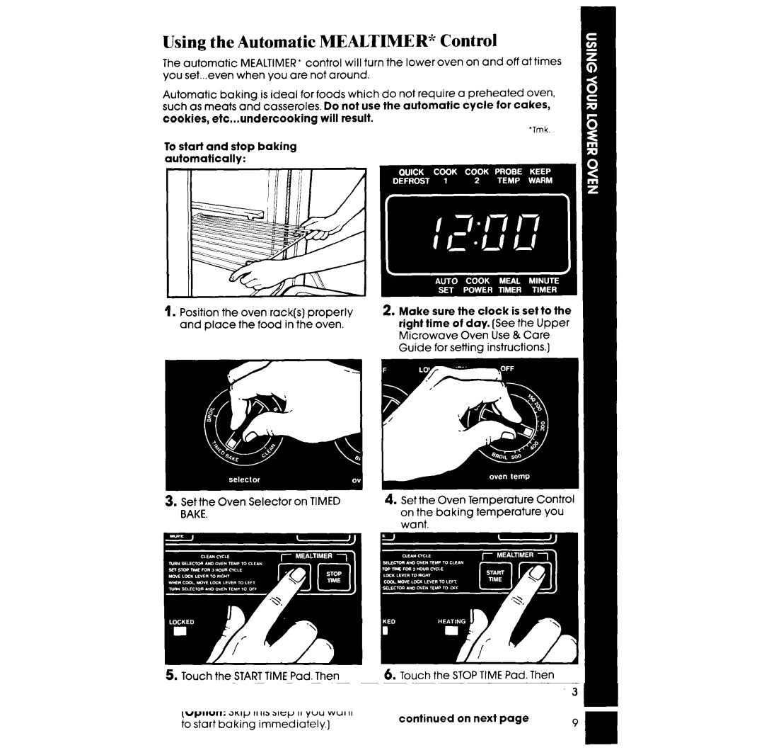 Whirlpool RM278BXV manual Using the Automatic MEALTIMER* Control, On next 