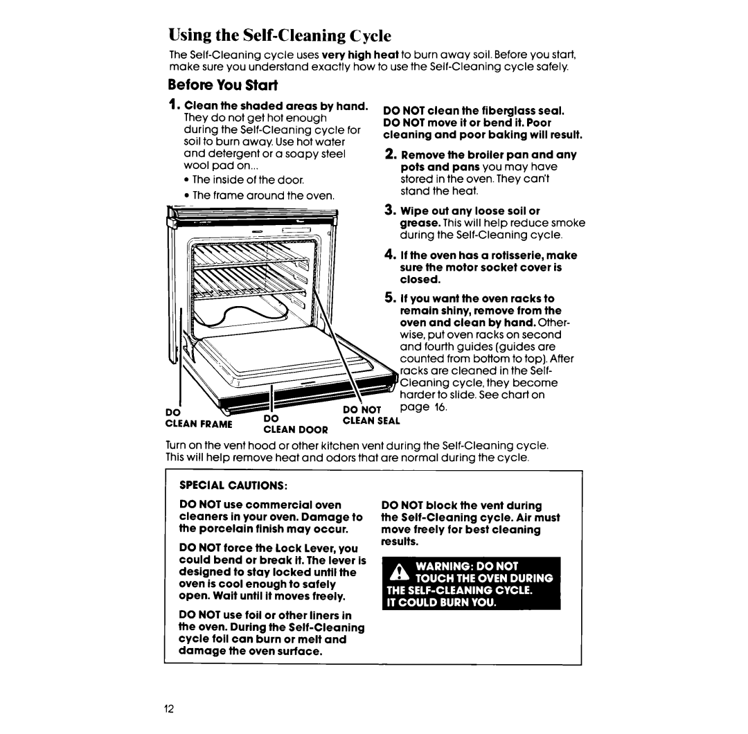 Whirlpool RM278BXV manual Using the Self-Cleaning Cycle, Before You Start 