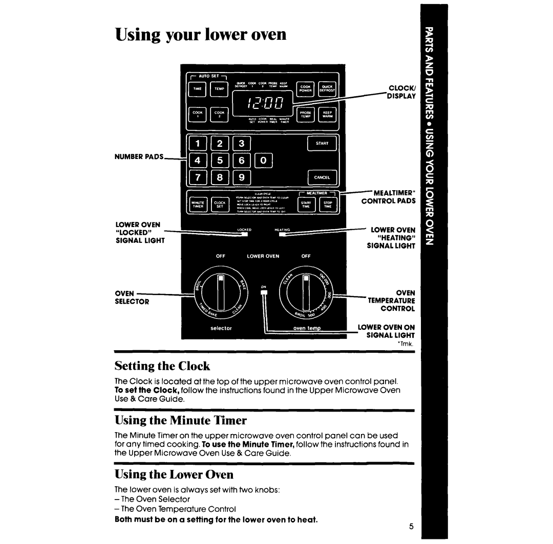 Whirlpool RM278BXV manual Using your lower oven, Setting the Clock, Using the Minute Timer, Using the Lower Oven 
